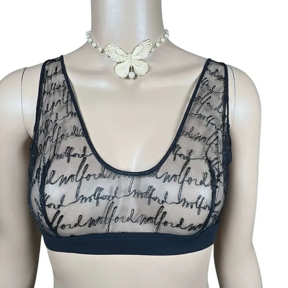 NWT Wolford Obsessed Skin Black Bra Sheer Mesh Top Medium